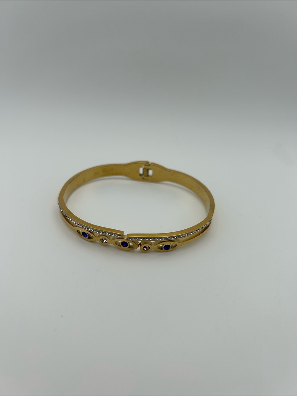 Gold-Tone Evil Eye Bangle Bracelet – Blue & Clear Crystal Accents